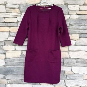 Boden Purple Abigail Honeycomb Quilted Shift Dress Pockets US 10R UK 14R